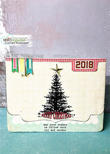 Vintage card with the Christmas tree, a '2018' tag and banners, 'may your season be filled with joy and wonder.'
