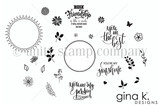 Circle of Friendship stamp set art by Gina K. Designs — wreath-building florals, leaves, butterflies, and four circle sentiments