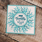 Teal leafy sunburst wreath around the friendship circle quote