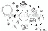 Circle of Friendship stamp set art by Gina K. Designs — wreath-building florals, leaves, butterflies, and four circle sentiments