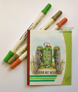 Vintage green tractor on grass, 'OLDER BUT WISER,' on a green striped card.