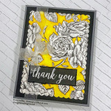 Card with the rose background heat-embossed over yellow, 'thank you.'