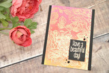 Card with the rose background in warm peach tones, 'Have a beautiful day!'