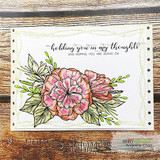 Rustic card with a soft pink bloom and greenery, 'holding you in my thoughts and hoping you are doing ok.'