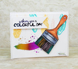 Card of the paintbrush trailing a rainbow stroke with "wishing you a colorful day."