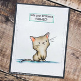 Sketchy-style kitten and butterfly red rubber stamps by Lisa Glanz reading 'thanks for believing in me,' shown on a handmade encouragement card.