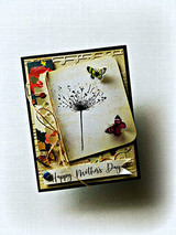Ornate collage card with a sketchy dandelion, butterfly, and 'Happy Mother's Day.'
