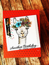 The llama with a blue floral crown on a red polka-dot card — 'Another Birthday... no probllama.'