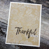 Kraft card of the tapestry background with "Thankful for you."