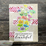 Don't Give Up FRONT & CENTER card, the wildflowers colored brightly with encouragement sentiments like 'I am here for you' and 'You are not alone'.