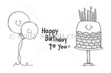 Uncolored red rubber grinning cake and smiley balloon stamps, 'Happy Birthday to you.'