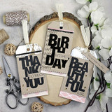 A card project showing oversized bold block-letter greeting words, paired with the greeting "Beautiful."