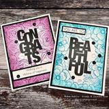 Handmade card featuring oversized bold block-letter greeting words, with the sentiment "This calls for a celebration."