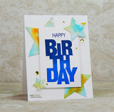 Handmade card featuring oversized bold block-letter greeting words, with the sentiment "Beautiful."