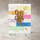 Handmade card featuring oversized bold block-letter greeting words, with the sentiment "Thank you."