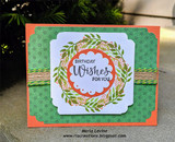 Green card with a leafy wreath, 'Birthday WISHES FOR YOU.'