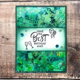 Green mixed-media card with a split panel, 'HAVE the BEST BIRTHDAY ever!'