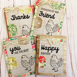 Kraft cards with birds and sentiments 'Thanks,' 'Friend,' 'THINKING OF YOU,' 'you are the best' and 'Happy BIRTHDAY.'