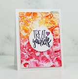 Bright ombre card of the mug border with "TREAT yourself."