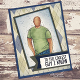 Card with Roger in a green tee over a gray argyle panel and 'To the coolest guy I know.'