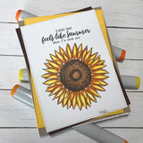 White card with a large golden sunflower and 'EVERY DAY feels like summer when I'm with you' beneath.
