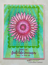 Green ombre card with the sunflower colored hot pink and a 'every day feels like summer' sentiment.