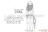 Red rubber stamp sheet: back-view cowgirl with lasso, 'you got this GIRL', and the struggles-are-required sentiment by angiegirl