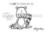 Outline stamp sheet of a cute raccoon clutching a leaf and acorn among fall foliage, beside "I can NUT stop thinking about you" and "Stay cozy."