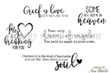 Red rubber stamp sheet of tender sympathy sentiments with a heart, including 'Grief is love with no place to go,' 'Some are born in heaven,' 'My heart is breaking for you' and 'Some only dream of angels. You held an angel in your arms.'