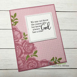 Pink rose-stamped sympathy card with 'We may not know the reason why but know God always has a plan.'