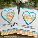 Two heart-framed floral cards with 'Nothing in life prepares us for losing someone we love' and a heartache sentiment.
