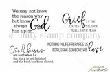 Brody's Love sympathy stamp set with four grief sentiments including 'We may not know the reason why but know God always has a plan.'