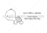 Tiny Turtle red rubber stamp set from Unity Stamp Co, a small smiling turtle with "Let's shell-ebrate" and "Slow down and enjoy the day."