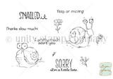 Sketchy line-art stamp set of cute snails and floral sprigs with 'Snailed it' and 'Thanks slow much' – Snailed It by Lisa Glanz.