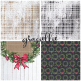Rustic Winter Wishes patterned sheets in weathered kraft, plaid and green trellis prints