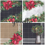 Rustic Winter Wishes sheets showing poinsettia corners on chalkboard and plaid grounds