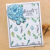Card using Pink & Blue Watercolored paper. A blue watercolor rose with 'Friends like you are hard to find.'