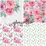 Watercolor rose paper design from the Pink & Blue Watercolored pack in pink and green.