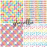 Rainbow grid, star and dot patterns from the paper pack.