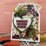 Tag using the paper pack: an autumn-floral heart with 'Be strong, be brave, be calm.'