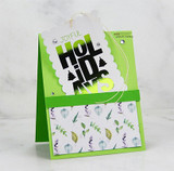Lime green card featuring the black block-letter 'JOYFUL HOLIDAYS' word stamp over a printed panel.