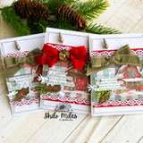 Handmade Christmas card using the More Sparkle, Less Stress sentiment set, script greeting 'This Christmas, I wish you more sparkle and less stress'.