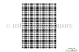 Red rubber background stamp of a classic buffalo-plaid check pattern that fills a card front.