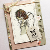 Card with the sketched angel girl and a 'YOU are MY blessing' tag over floral papers.