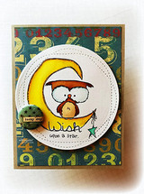 Card with the owl on the moon over a number-print panel, 'wish upon a star.'