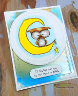 Card with the owl on a yellow moon over a blue sky, 'I'll always love you to the moon & back.'