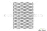 Large red rubber background stamp of a dense honeycomb grid, rows of small interlocking hexagons in fine black line work with no border lip so the pattern tiles seamlessly.
