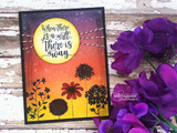 Sunset-colored card with silhouetted wildflowers and a yellow moon reading 'When there is a will, there is a way'