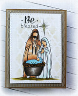 Kraft Be Blessed card of the manger scene stamped over a subtle chevron panel.
