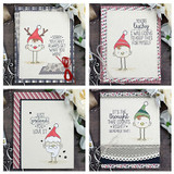 Set of four cards with cute Santa-hat birds and the funny gift sentiments.